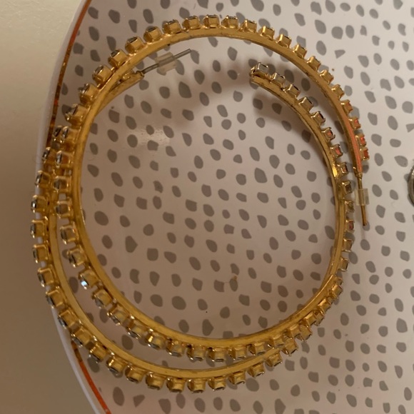 Vintage Rhinestone Crystal Oversized Hoop Earrings - Picture 7 of 14